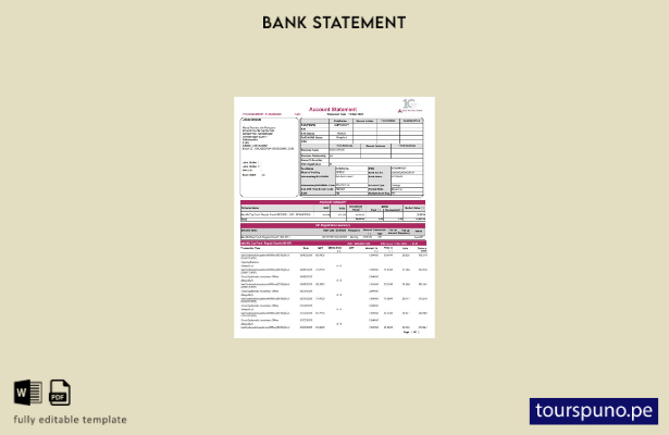 listo para imprimir plantilla de páginas de Word de extracto bancario de India 2
